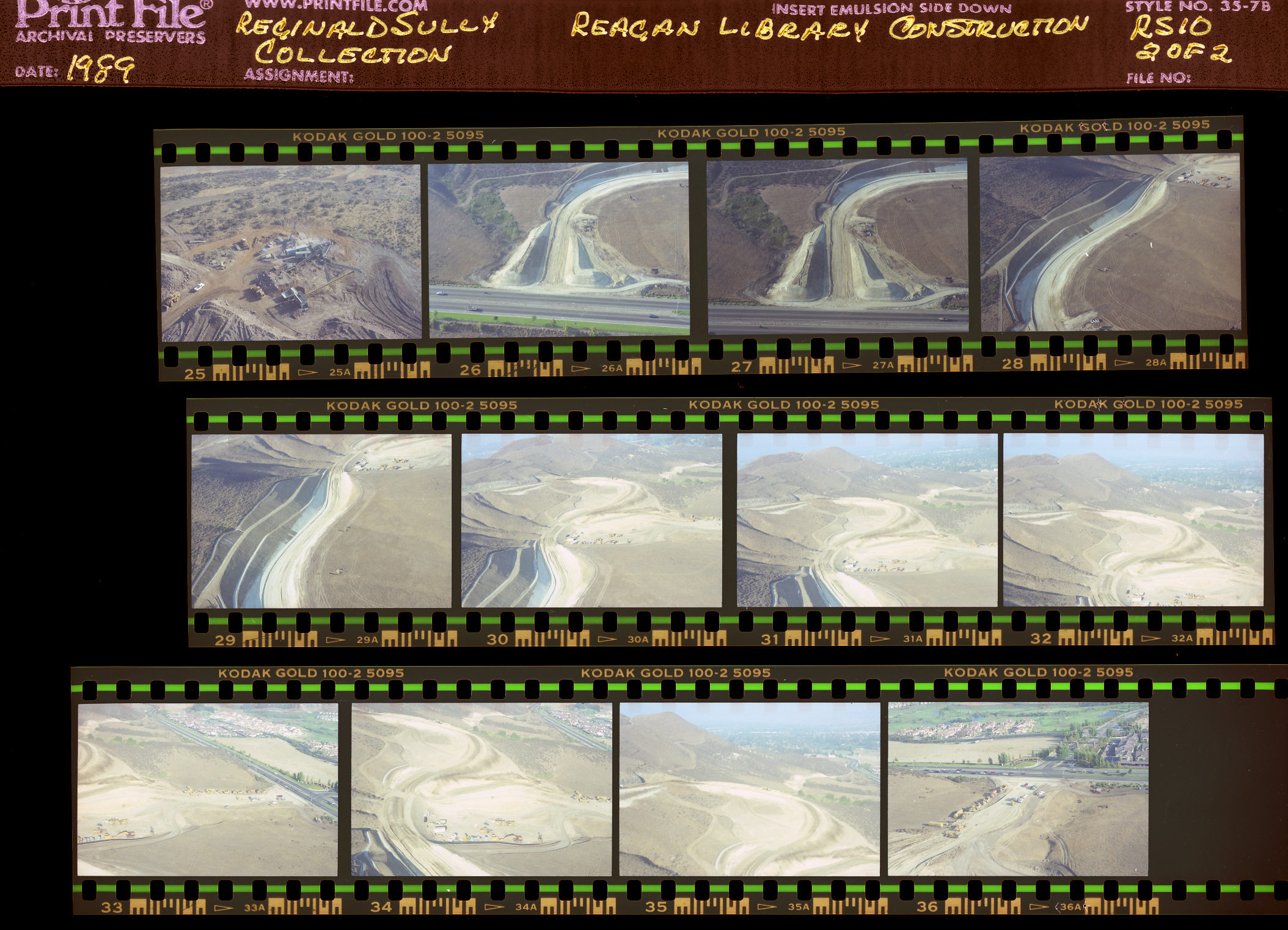 Construction of Reagan Presidential Library, aerial photos, road building