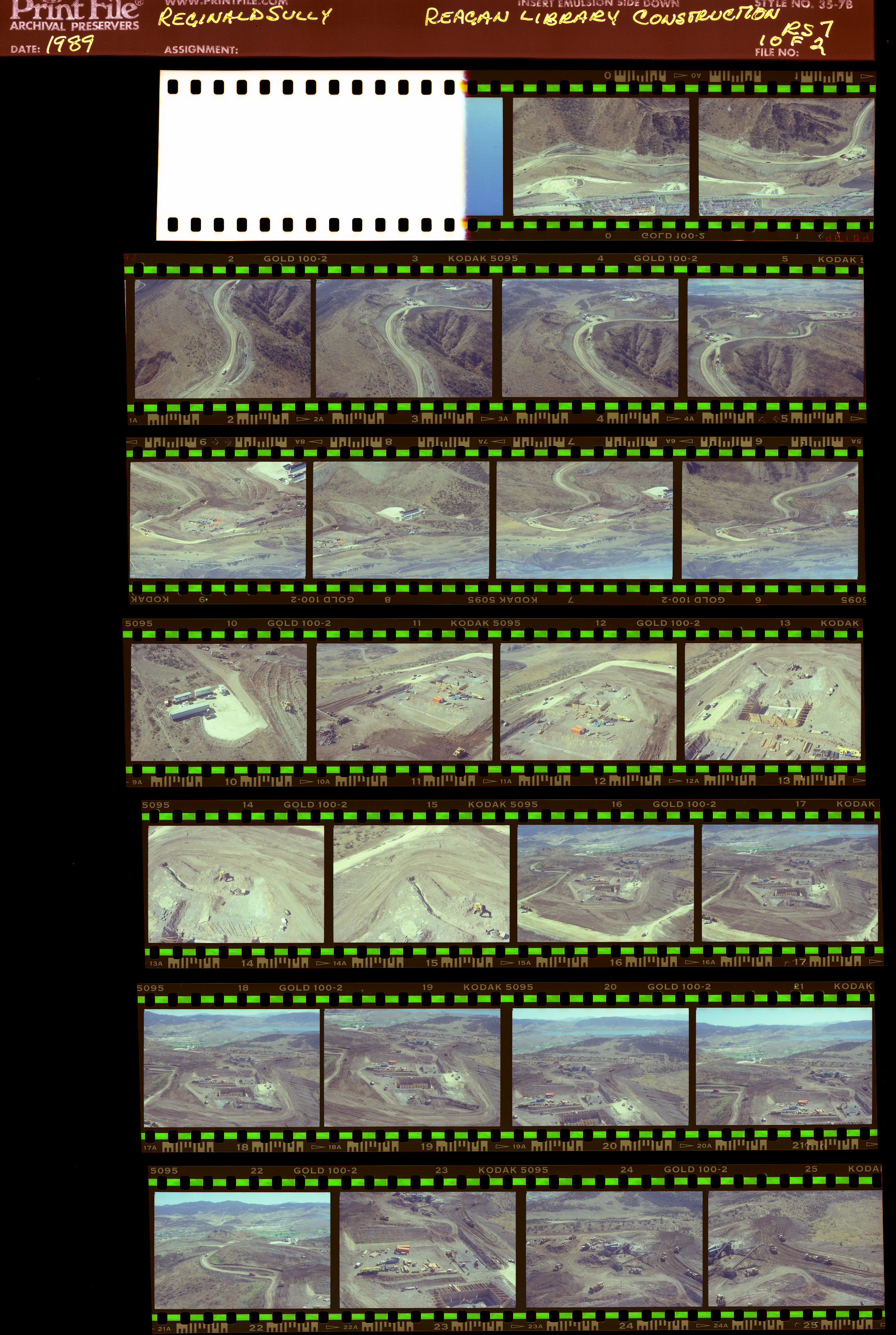 Construction of Reagan Presidential Library, aerial photos, road building, helicopter