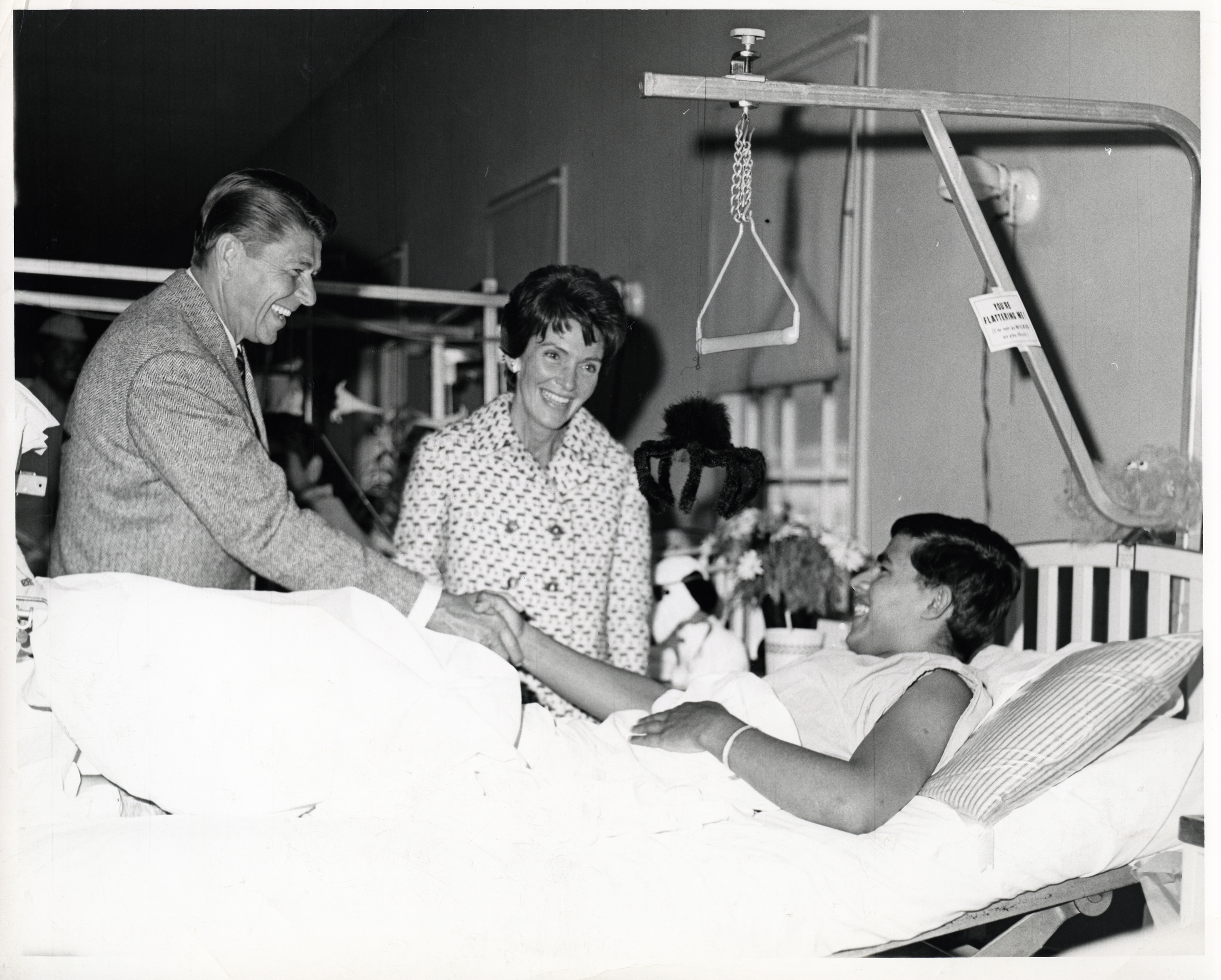 Ronald Reagan and Nancy Reagan with patient at Oak Knoll Hospital