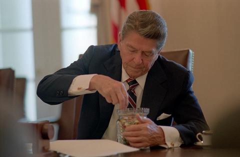 Ronald Reagan grabbing a handful or Jelly
Bellies.