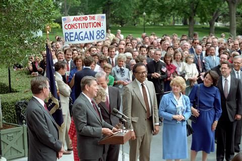 President Reagan during his arrival back at the White House