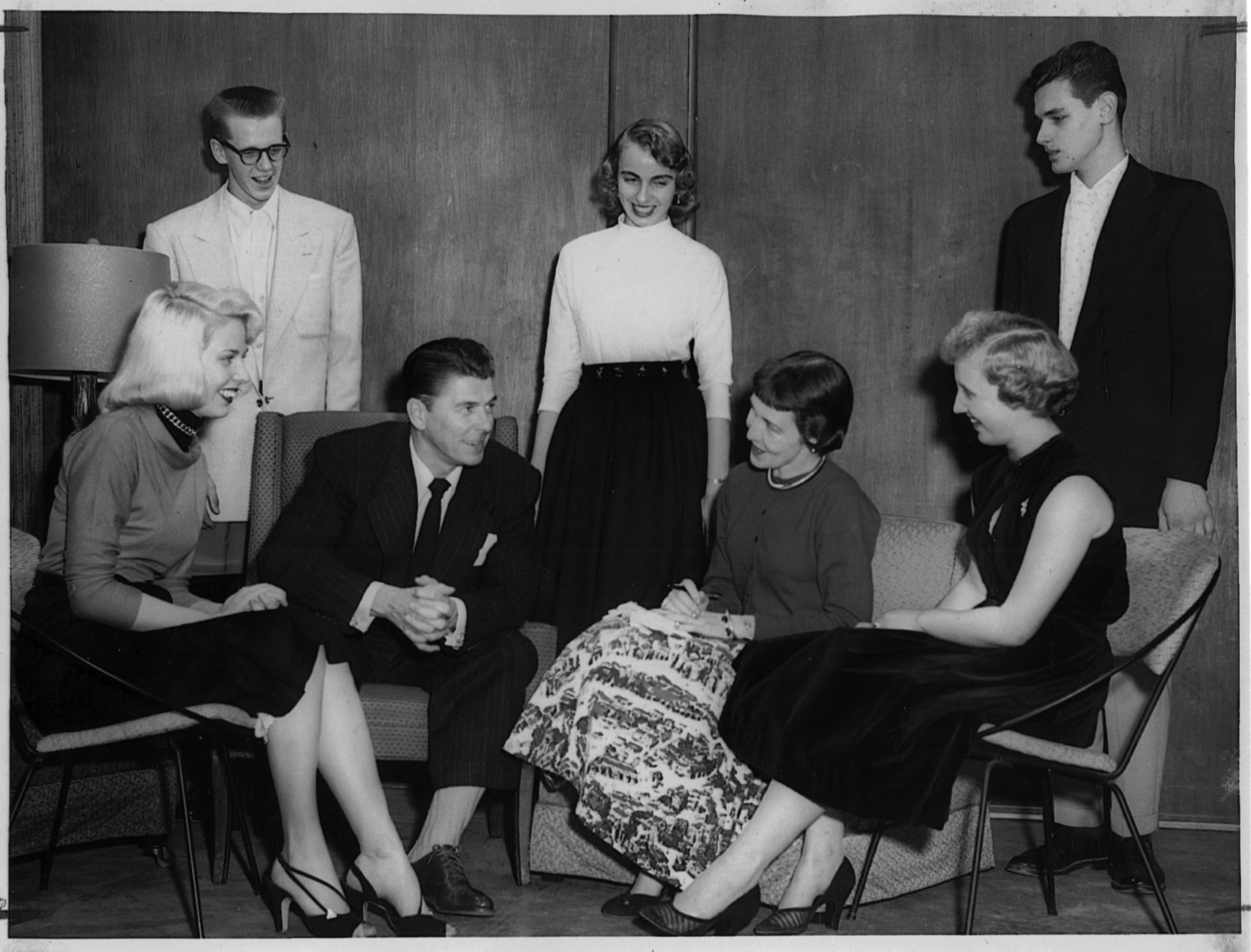 Ronald Reagan with Pat English in Erie, Pennsylvania on set of local TV show