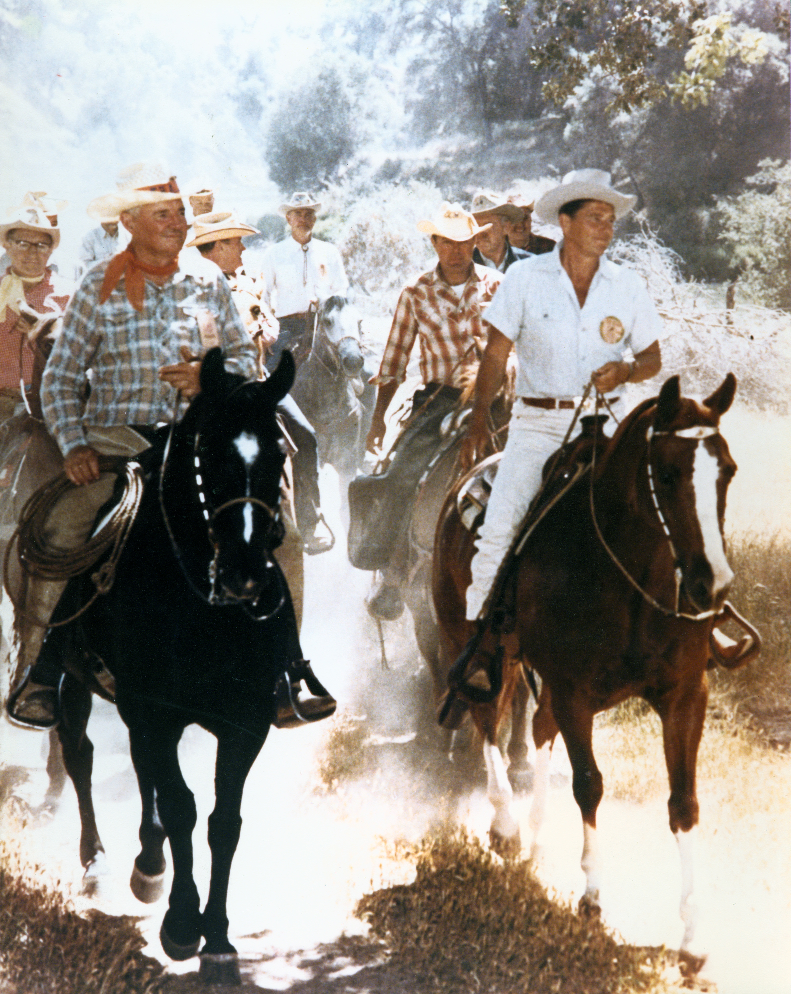 Ronald Reagan horseback riding with Rancheros Vistadores in California
