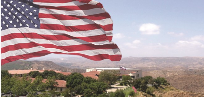 Reagan Library Arial View with American Flag