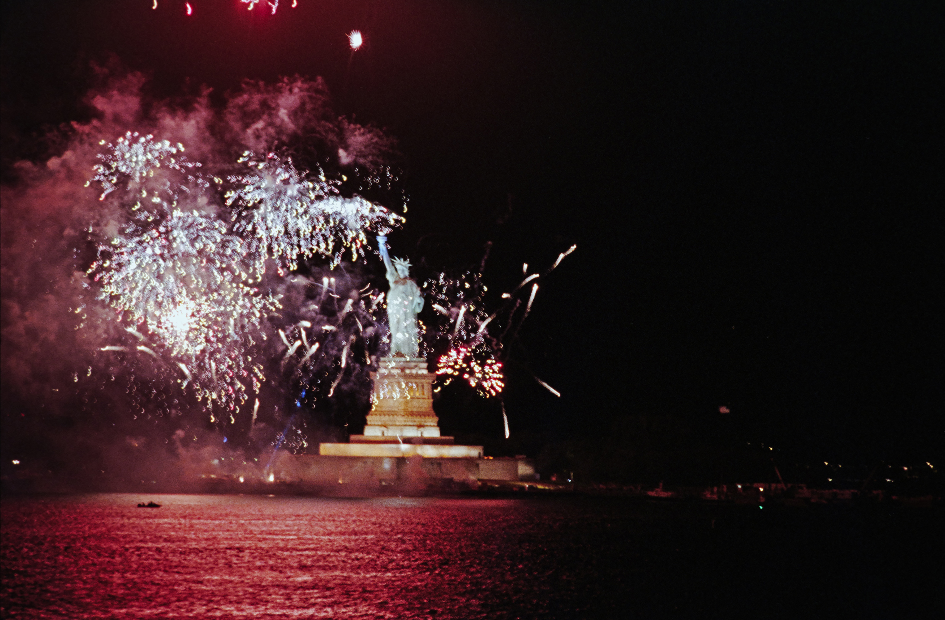 Fireworks near the Statue of Liberty during the opening ceremonies of the Statue of Liberty centennial celebration in New York, New York [C35834-16]
