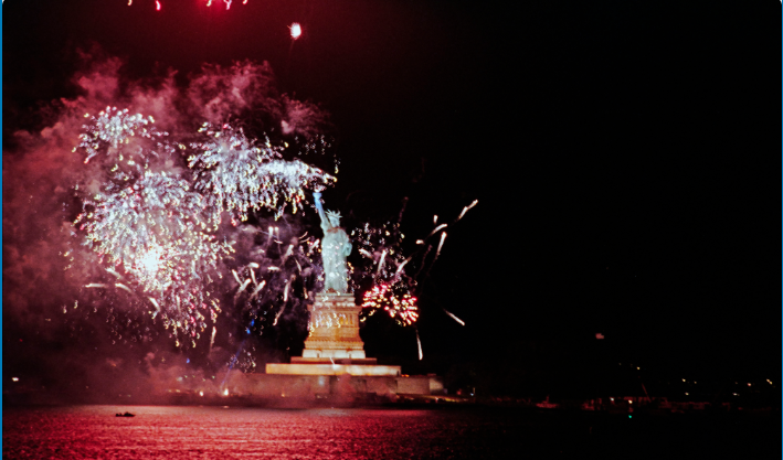 Fireworks near the Statue of Liberty during the opening ceremonies of the Statue of Liberty centennial celebration in New York, New York [C35834-16]