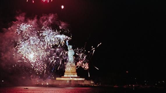 Fireworks near the Statue of Liberty during the opening ceremonies of the Statue of Liberty centennial celebration in New York, New York [C35834-16]