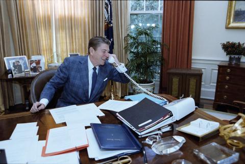 President Reagan n the telephone