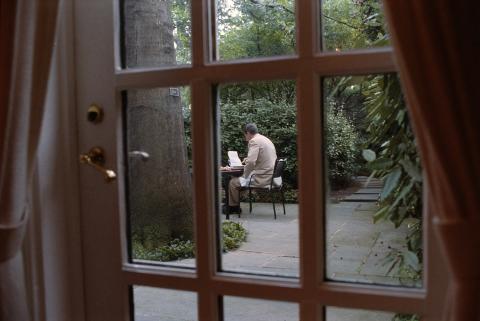 President eating on patio