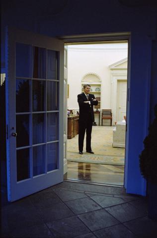 President standing in doorway