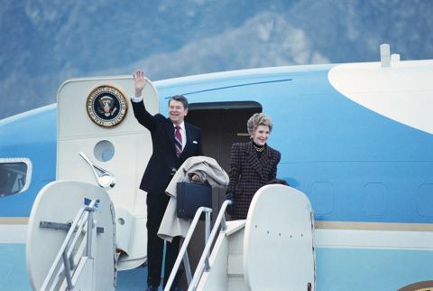 Reagans aboard Air Force One