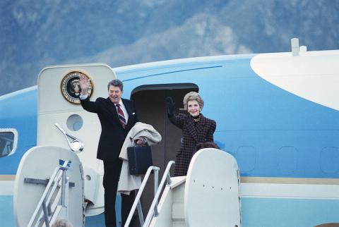 Reagans aboard Air Force One