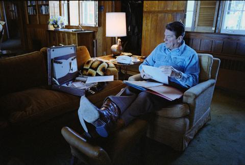 President Reagan working at Camp David