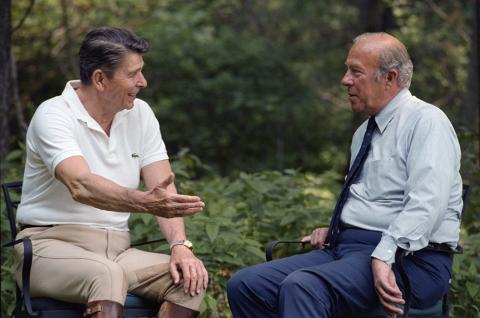President Reagan with George Shultz at Camp David