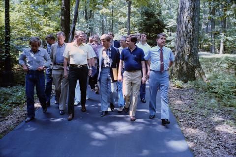 President with congressmen at Camp David