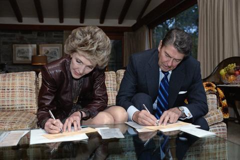 Reagans voting at Camp David