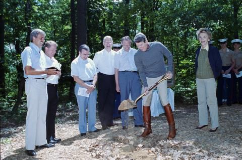President Reagan breaking ground for Chapel at Camp David