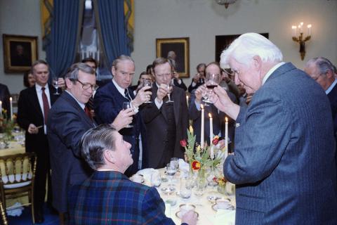 President with Tip O'Neill and other congressmen