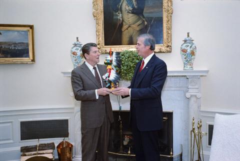Photo opportunity with Eldon Rudd to present a replica of the Hopi Eagle Kachini Doll