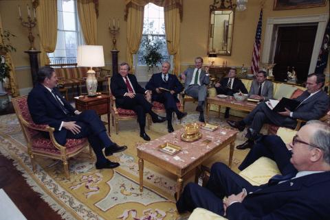 President in a meeting to discuss the upcoming debate in the Senate on the Proposed school prayer amendment