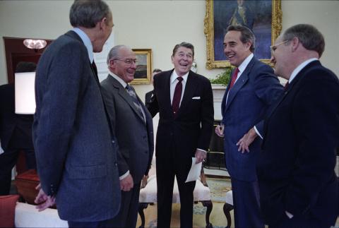 Meeting to discuss the report of the Special Review Board for the National Security Council NSC, "Tower Commission" , with Republican Congressional leaders