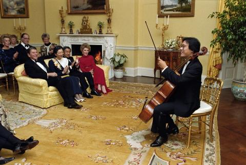 Performance by Yo-Yo Ma at Working visit of Crown Prince Akihito of Japan, private dinner