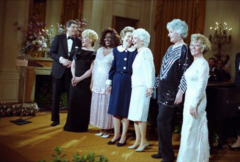 Nancy Reagan, Marvin Hamlisch, Mary Martin, Bea Arthur, Jennifer Holliday, Elaine Paige, Dorothy Loudon Rehearsal for In Performance at the White House "Salute to Broadway II"