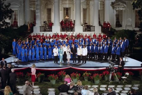 Nancy Reagan, Shirley Jones, Marvin Hamlisch, Stubby Kaye, Lee Roy Reams at the PBS "In Performance at the White House"
