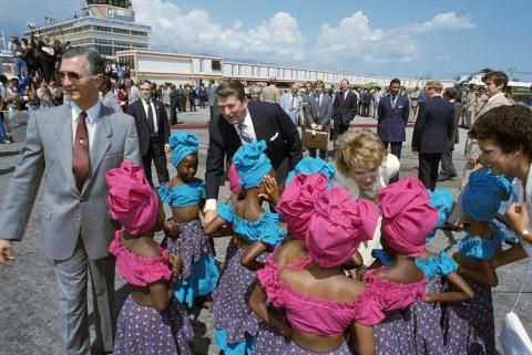 Arrival Ceremony in Kingston, Jamaica with children dancing