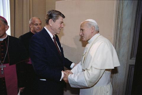 President meeting with Pope John Paul II during visit to the Vatican