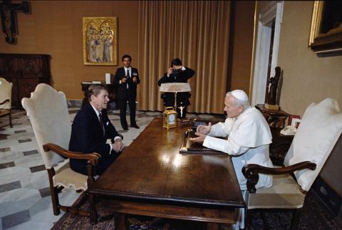 President meeting with Pope John Paul II during visit to the Vatican