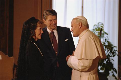 President meeting with Pope John Paul II during visit to the Vatican
