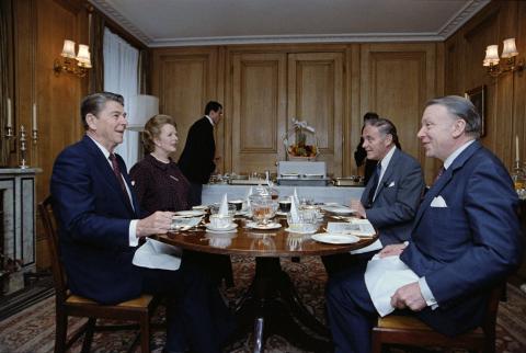 Meeting with Prime Minister Thatcher at 10 Downing Street during trip to United Kingdom