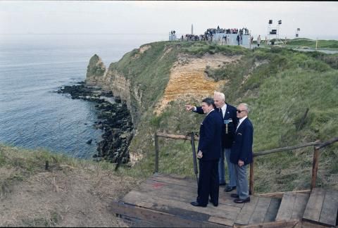 President talking to Louis Lisko, Otto Masny at 40th Anniversary Of D-Day landings