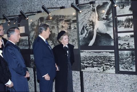 President Reagan and Nancy Reagan visit to Bergen Belsen concentration camp
