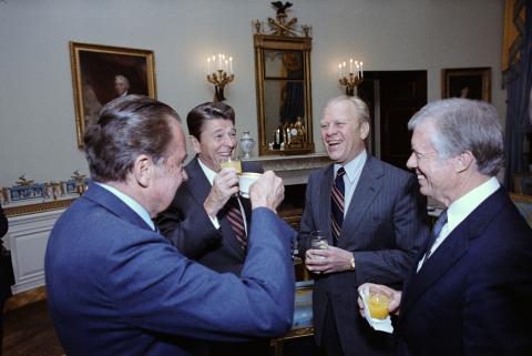 Former presidents at the White House prior to their departure for the funeral of President Sadat of the Arab Republic of Egypt