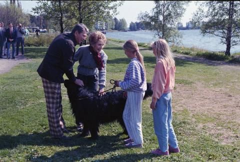 Trip to Finland, walking in park visiting children with a dog