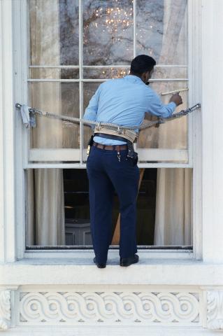 Stewart Stevens washing windows