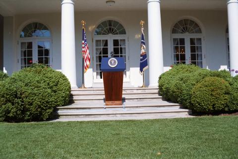 Empty podium in rose garden