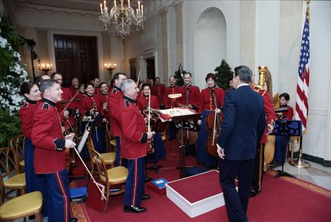 Talking to members of Marine band