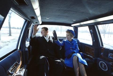 The Reagans in the limousine