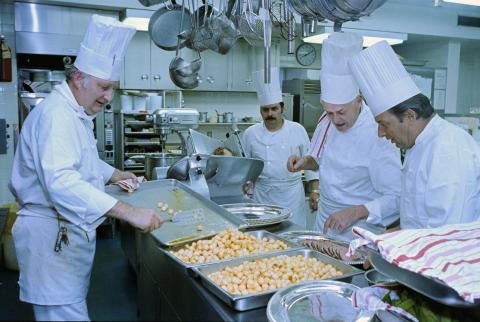 Henry Haller cooking in the White House Kitchen for state dinner for Prime Minister Fraser of Australia