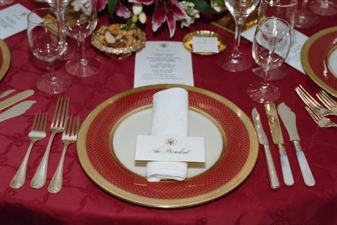 Place settings (china) for Ronald Reagan Presidential Foundation dinner