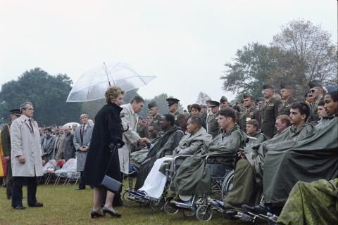 The Reagans at a Memorial Service for servicemen killed and wounded in Lebanon and Grenada