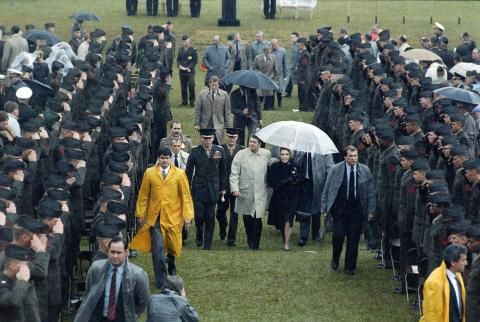 The Reagans at a Memorial Service for servicemen killed and wounded in Lebanon and Grenada