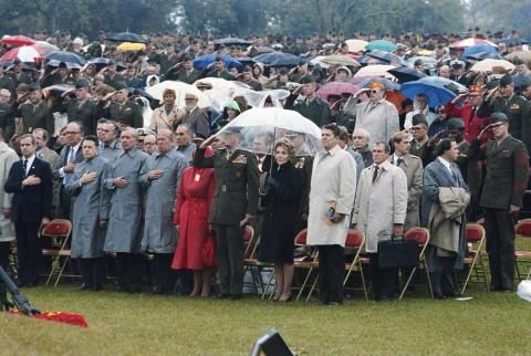 The Reagans at a Memorial Service for servicemen killed and wounded in Lebanon and Grenada