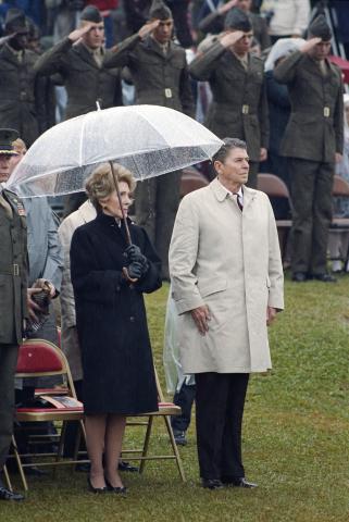 The Reagans at a Memorial Service for servicemen killed and wounded in Lebanon and Grenada