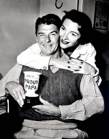 Ronald Reagan with Nancy Reagan at their home in Pacific Palisades, California. 1958
