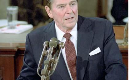 President Ronald Reagan delivering his first Address Before a Joint Session of the Congress Reporting on the State of the Union 01/26/1982 