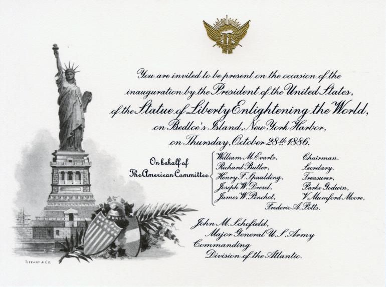 Invitation to the Dedication of the Statue of Liberty (Reproduction) Artifact ID: 1984.90570.01a-c Object Type: Invitation Gifter: Robert McMillan Date: 1886 (original) c. 1982 (reproduction)